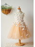 Peter Pan Collar Champagne Tulle Flower Girl Dress With Butterfly